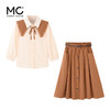mc2七分袖衬衫半身裙两件套女装2023春季新款可脱卸披肩洋气套装 商品缩略图4