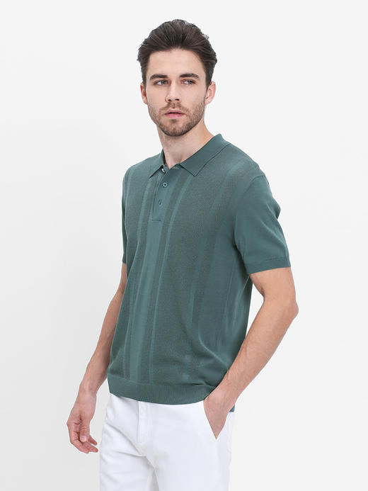 callisto绿色醋酸棉提花翻领T恤 SRTSS071C 商品图1