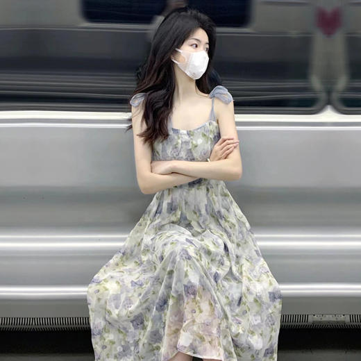 【仙气超仙森系】法式小众油画风 吊带连衣裙女茶歇 初恋收腰别致长裙子 超甜显瘦轻松打造小蛮腰~ 商品图3