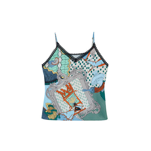 谜底2023夏季新款印花蕾丝花边V领细吊带内搭花色上衣女236MN7092 商品图4