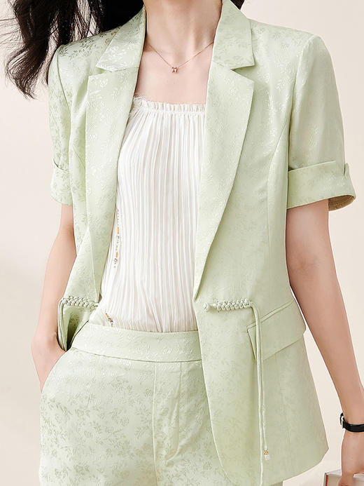 剩S/M/L/XL/XXL 米思阳2025夏季新款时尚中国风气质提花女式西装修身短袖外套2032 商品图3