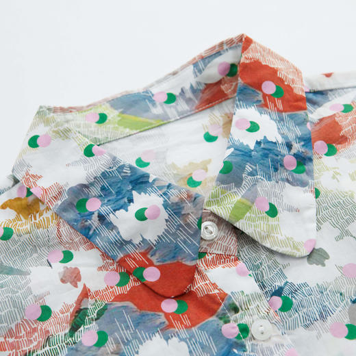 谜底纯棉花色衬衫女2023年夏季新款复古修身七分袖衬衣236MC6071 商品图3