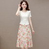 时尚修身，蕾丝拼结印花中长款高腰裙假两件连衣裙QYM-KED-63050-Y 商品缩略图1