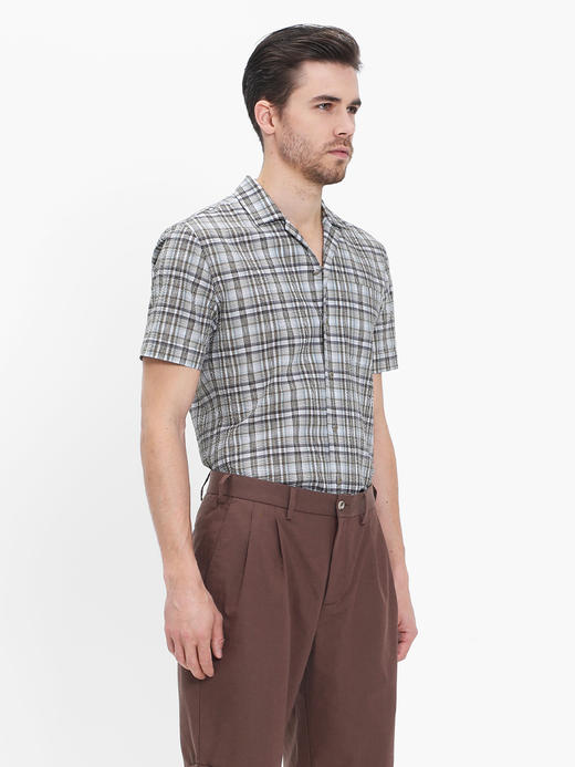 callisto咖色格纹微泡纹理短袖衬衫 SRCSS133Y 商品图1