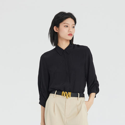 谜底七分袖衬衫女2023夏季新款简约时尚H型通勤衬衣上衣235MC6091 商品图3