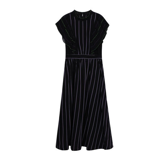 谜底2023夏季新款优雅时髦竖条纹荷叶袖收腰连衣裙长裙235ML6041 商品图4