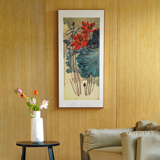 张大千《金线荷花》 博物馆原版复刻画 精品金属卡纸框（付款后15天发货） 商品图1