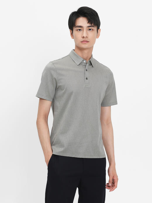 callisto浅灰绿提花棉涤混纺翻领T恤  SRTSS089C 商品图0