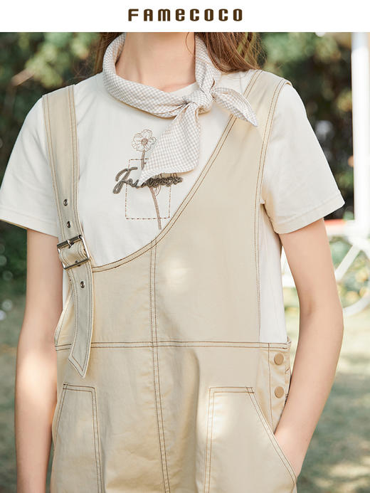 Famecoco范可儿不对称背带裤女夏季新款设计感休闲五分阔脚裤FAB3GF003 商品图4