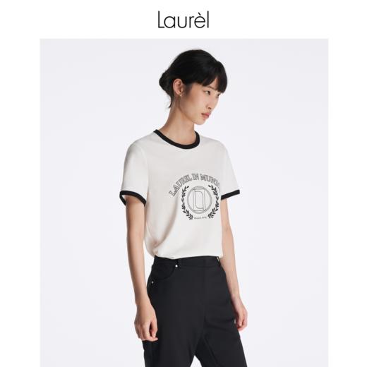 【匹马棉】Laurel劳芮23春夏LOGO印花撞边T恤上衣LWL342Z03300 商品图6