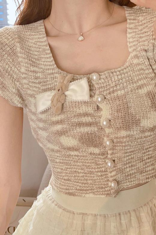 张心子【珍妮小熊】法式减龄针织上衣女2023夏装新款女装短袖T恤 商品图5