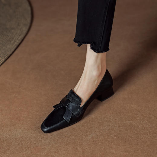 优雅百搭，头层牛皮+马毛粗跟单鞋DJC-843 商品图10