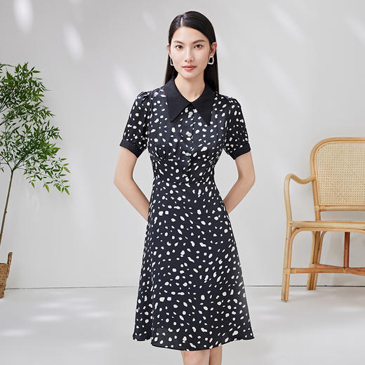 EITIE爱特爱夏季新款短袖立领收腰显瘦印花连衣裙7007748 商品图1