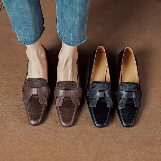 优雅百搭，头层牛皮+马毛粗跟单鞋DJC-843 商品图5