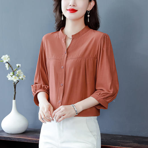 新款漂亮时尚中袖雪纺衫气质t恤小衫纯色修身衬衣小衫KQL-B24N2285 商品图1