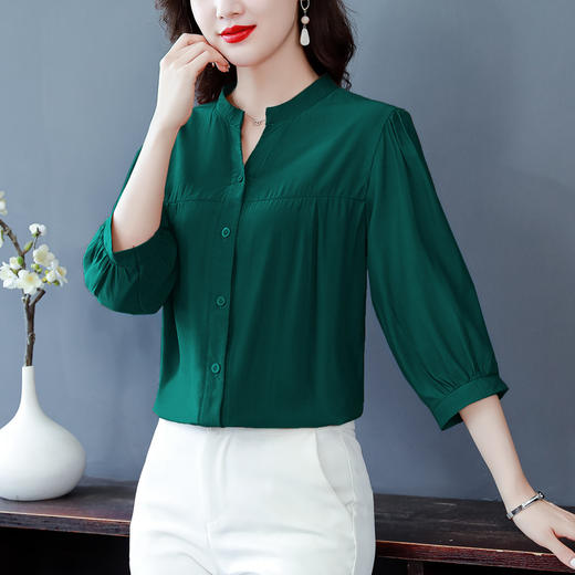 新款漂亮时尚中袖雪纺衫气质t恤小衫纯色修身衬衣小衫KQL-B24N2285 商品图0