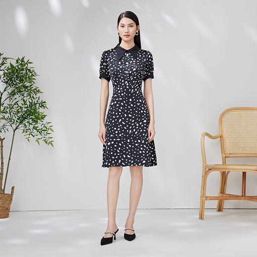 EITIE爱特爱夏季新款短袖立领收腰显瘦印花连衣裙7007748 商品图2