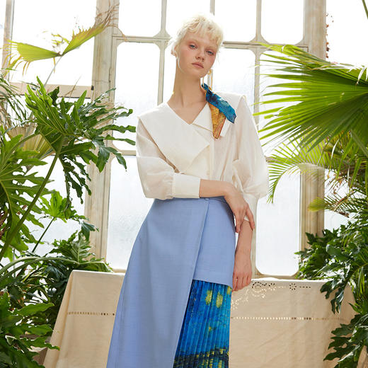 两三事梵高艺术文与魂与体字母刺绣不对称海军领衬衫女 商品图4