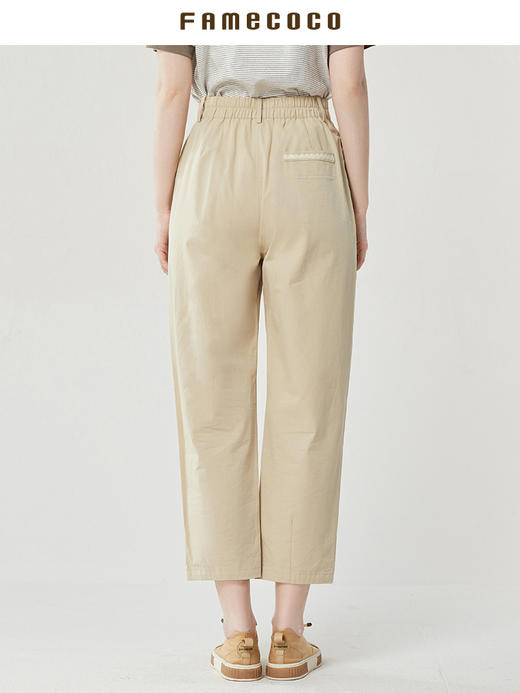 famecoco范可儿纯棉松紧腰休闲裤女士夏季薄款宽松运动花边裤子FAB3GA003 商品图2