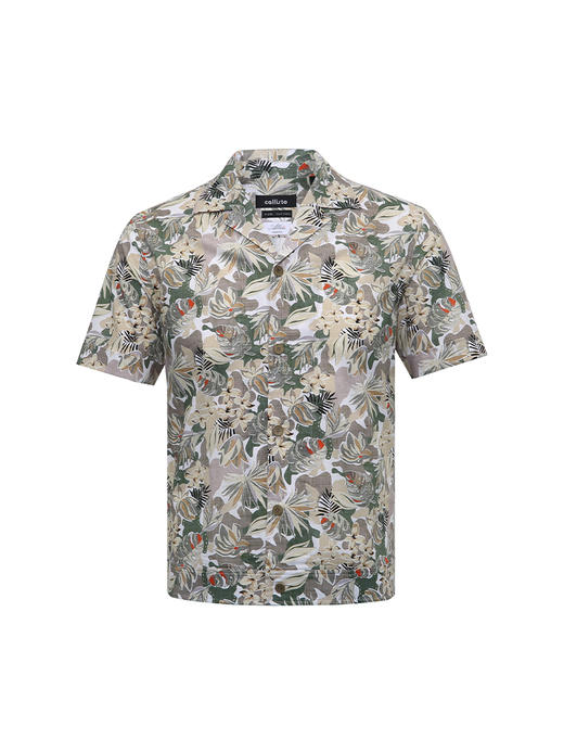 callisto绿色热带植物印花夏威夷领全棉短袖衬衫 SRCSS055Y 商品图1