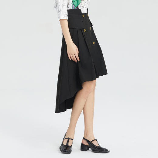 谜底2023夏季简洁优雅双排扣前短后长高腰A型外搭半裙235MB6015 商品图1