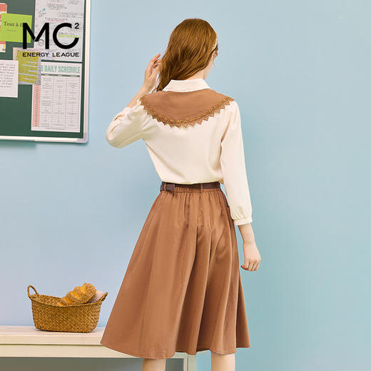 mc2七分袖衬衫半身裙两件套女装2023春季新款可脱卸披肩洋气套装 商品图3