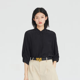 谜底七分袖衬衫女2023夏季新款简约时尚H型通勤衬衣上衣235MC6091