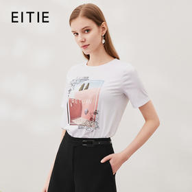 EITIE爱特爱夏季新款时尚百搭打底舒适弹力圆领印花T恤女6502202