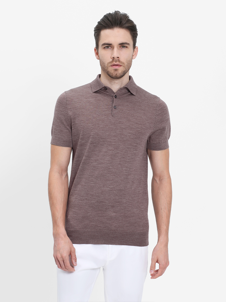 callisto粉红横机羊毛翻领T恤  SRTSS048C