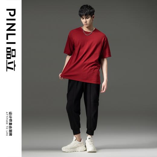 PINLI品立夏季新款男士圆领落肩纯色短袖T恤上衣GD232111322 商品图3