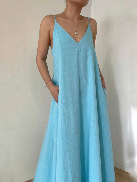 Semplicita | F16 前V后U吊带连衣裙 [ 黑垂感 / 湖蓝棉麻 / 柠檬绿高支棉 ] 商品图6