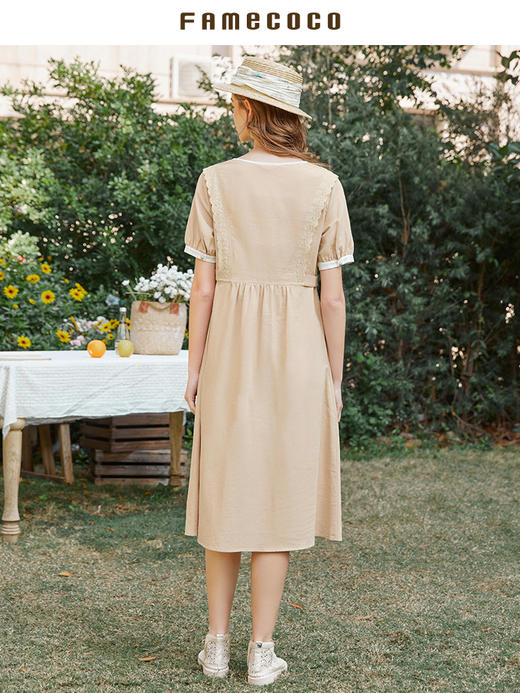 famecoco范可儿休闲修身连衣裙女夏装文艺刺绣天丝棉长裙FAB3FA001 商品图4