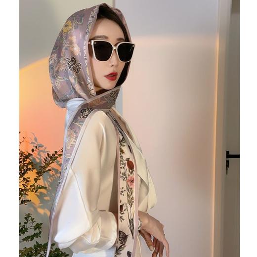 双面防晒包头巾黑色山茶花复古气质两面可带丽锦缎面连帽围巾丝巾 商品图0