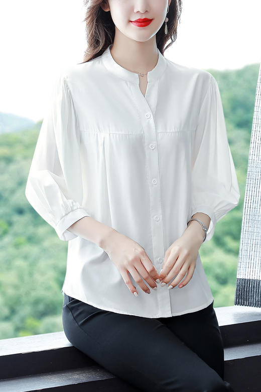 新款漂亮时尚中袖雪纺衫气质t恤小衫纯色修身衬衣小衫KQL-B24N2285 商品图4