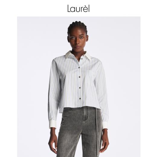 Laurel劳芮23春夏截短提花条纹衬衫LWL341C04400 商品图9