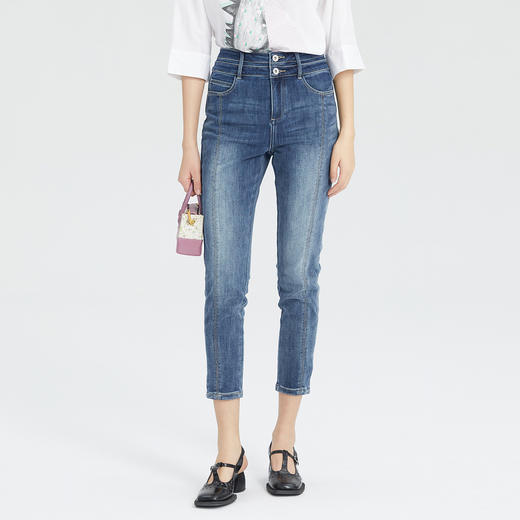 谜底牛仔裤23年春简约时尚高腰双腰头紧身牛仔裤长裤女235MK6008 商品图0