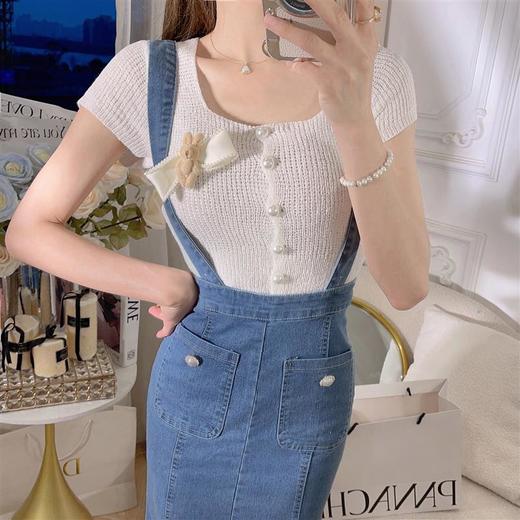 张心子【珍妮小熊】法式减龄针织上衣女2023夏装新款女装短袖T恤 商品图1