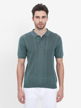 callisto绿色醋酸棉提花翻领T恤 SRTSS071C