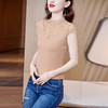新款莫代尔拼接蕾丝半高领打底衫百搭收腰显瘦短袖T恤KQL-E001M6531 商品缩略图3