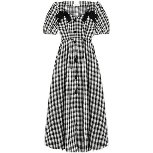 2023年新款设计感小众法式气质长裙 泡泡袖格子连衣裙子女夏GAO级感 商品图4