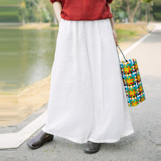 * 绽放196朵/双层松紧腰白色仙女阔腿裤 商品图0