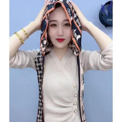 【双层双面飘带帽】菲灵马车春夏新款缎面防晒包头巾女旅游遮阳帽 商品图5