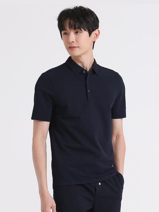 callisto藏青棉混纺短袖翻领T恤 SSTSS118C 商品图0