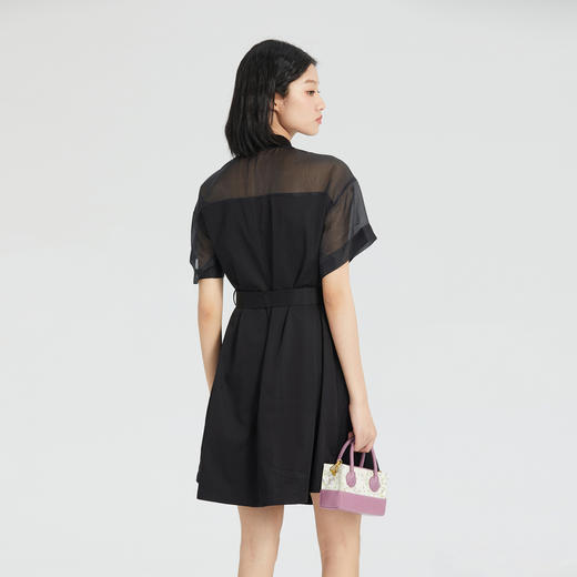 谜底2023夏季新款复古质感舒适收腰显瘦短袖拼接连衣裙235ML6044 商品图2