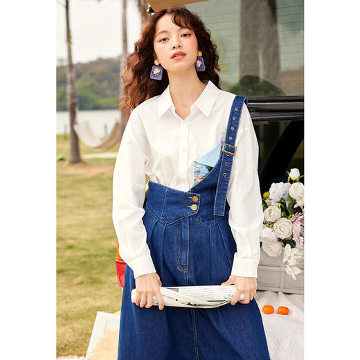 两三事心向莫奈 夏季新款文艺风油画印花口袋长袖衬衫女宽松 商品图1