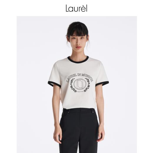 【匹马棉】Laurel劳芮23春夏LOGO印花撞边T恤上衣LWL342Z03300 商品图8