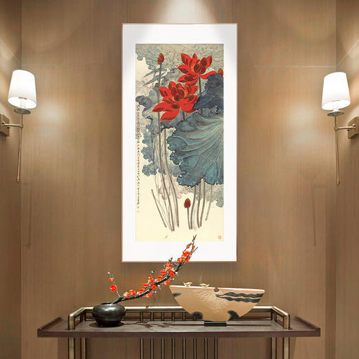 张大千《金线荷花》 博物馆原版复刻画 精品金属卡纸框（付款后15天发货） 商品图3