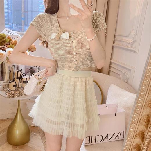 张心子【珍妮小熊】法式减龄针织上衣女2023夏装新款女装短袖T恤 商品图4