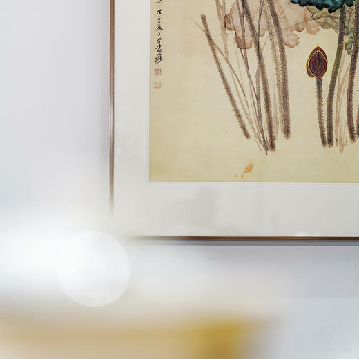 张大千《金线荷花》 博物馆原版复刻画 精品金属卡纸框（付款后15天发货） 商品图2