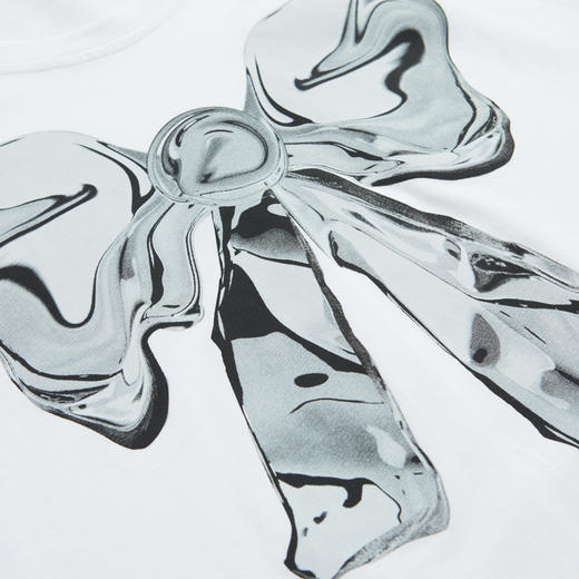 谜底短袖T恤女2023夏新款宽松蝴蝶结印花中长款圆领上衣236MT7074 商品图3